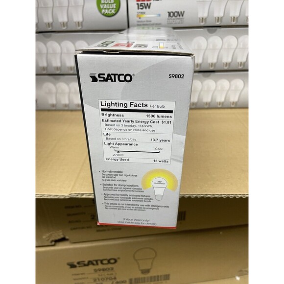 Large lot of 48 Satco LED Bulbs 120V Warm White 1500 Lumen New - Picture 5 of 10